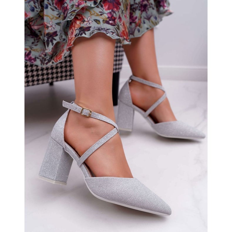 SEA Damen Pumps mit Absatz Glitzer Silber Perset grau 1