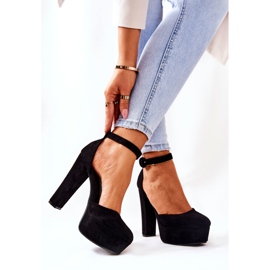 SEA Damen Pumps mit Absatz Plateau Wildleder Schwarz Netel 1