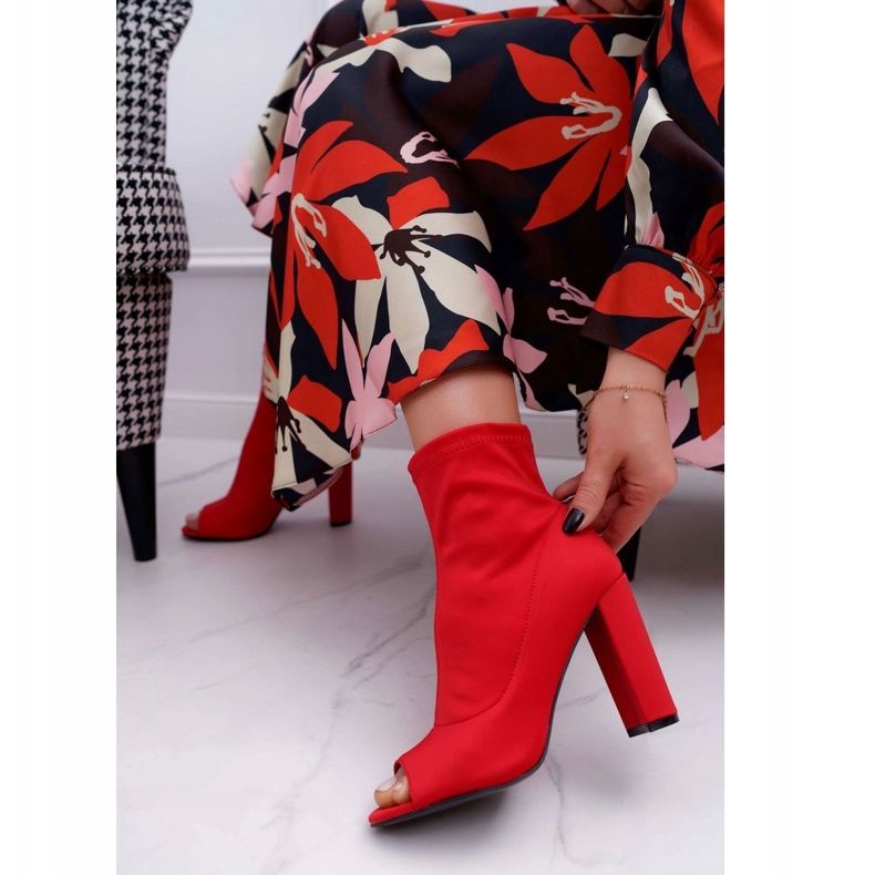 PS1 Damen Stiefeletten Lycra Offene Zehen Rot zuerst 1