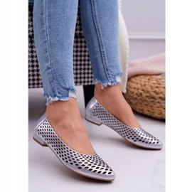 Damen Ballerinas Silber Leder Exquisite 1107/1 grau 1