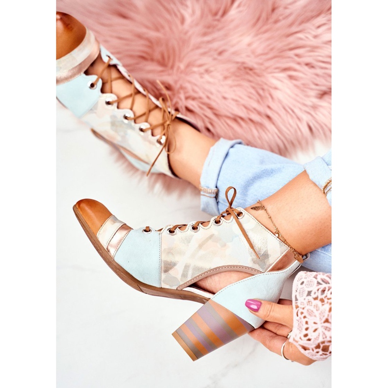 Damen Stiefel mit Absatz Leder Maciejka Frühling 03938-04 beige mehrfarbig grün 1