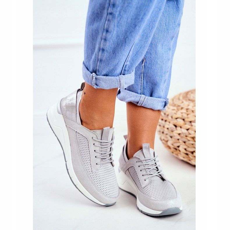 EVE Damen Sportschuhe Leder Silber Love Me grau 1