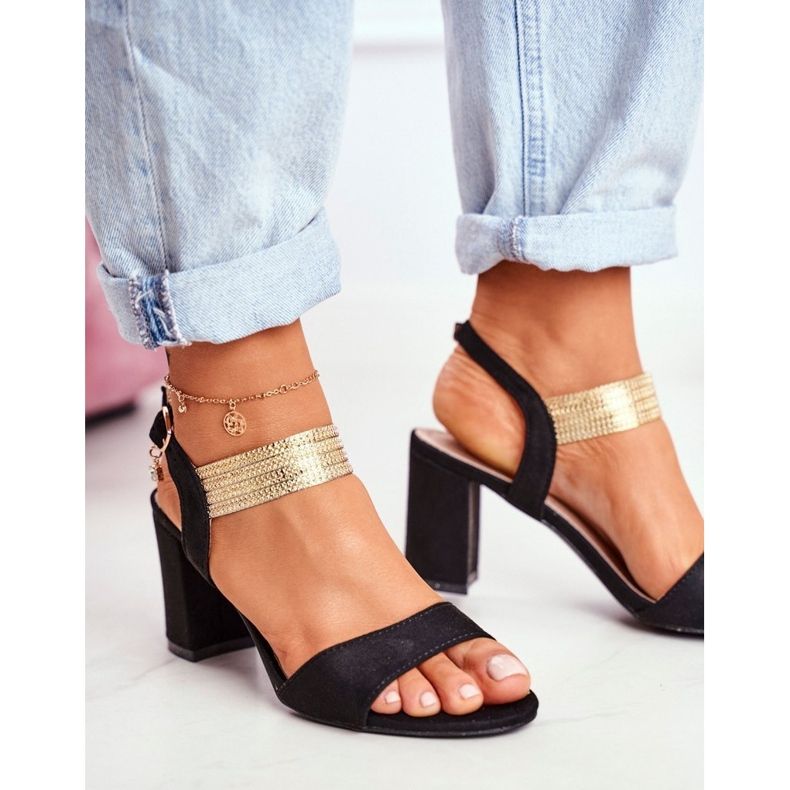 S.Barski Damen Sandalen mit Absatz Wildleder Schwarz Enjoy 1