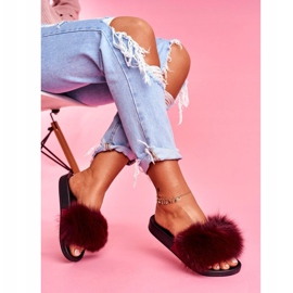 Damen Hausschuhe mit Naturfell Dunkelrot Naturis 1