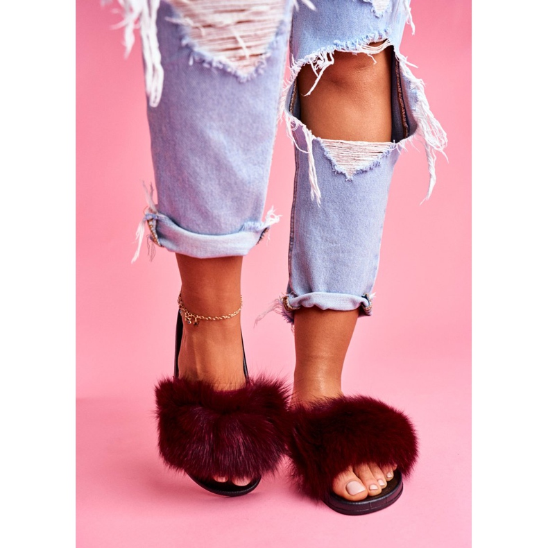 Damen Hausschuhe mit Naturfell Dunkelrot Naturis 2