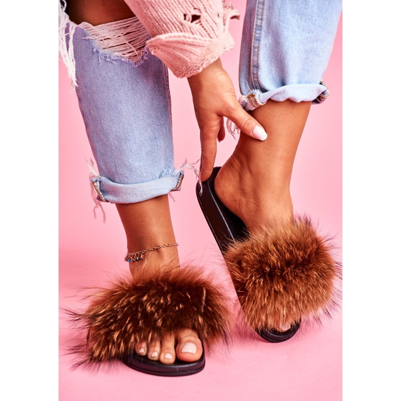 Damen Hausschuhe mit Naturfell Braun Naturis 2