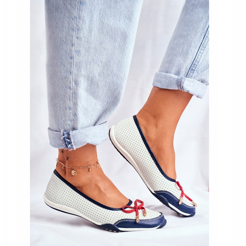 EVE Durchbrochene Ballerinas aus weißem und rotem Leder für Damen Erdola marineblau 2