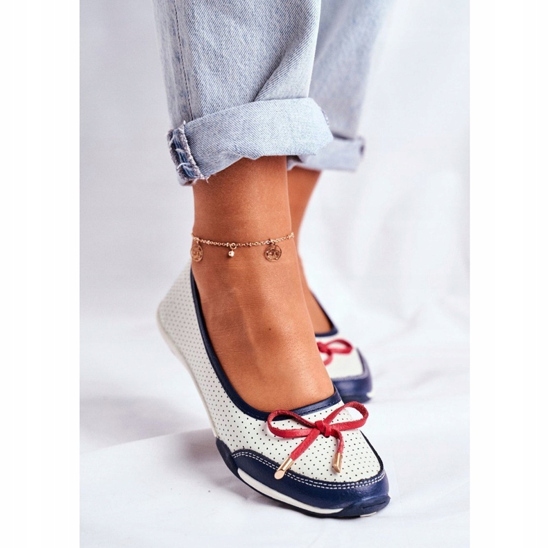 EVE Durchbrochene Ballerinas aus weißem und rotem Leder für Damen Erdola marineblau 1
