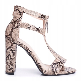 PS1 Damensandalen auf einer Ferse Snake Folly beige braun 2