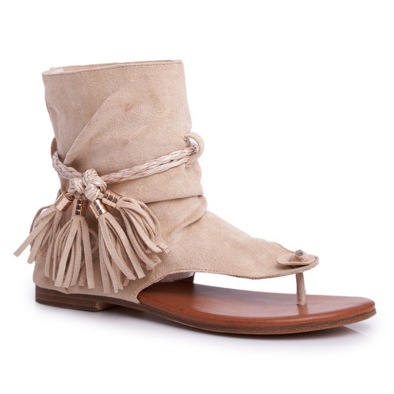 SEA Damen Sandalen Flip Flops Mit Schaft Beige SL1011 Madrit 2