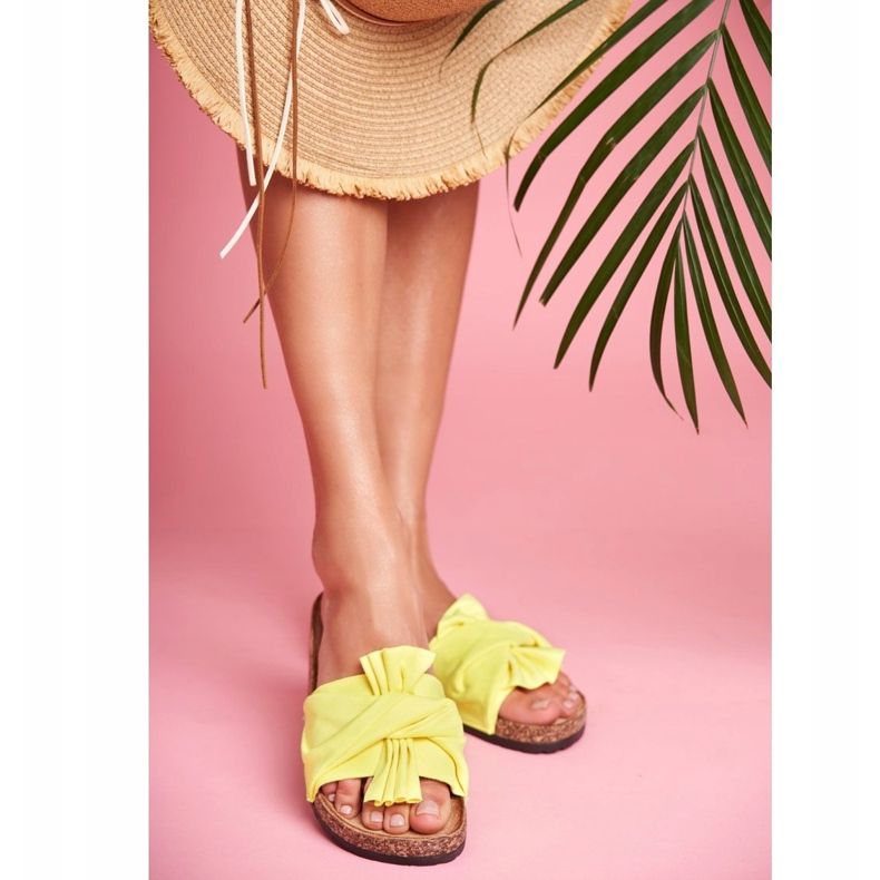 PS1 Damenhausschuhe auf Korkschleifen Neongelbe Schleife 2