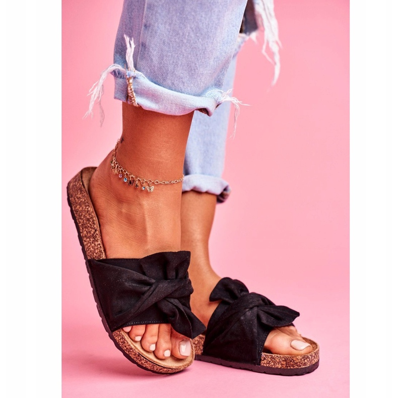 SEA Damenhausschuhe mit Korkschleifen Schwarz Felis 1