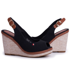 SEA Damensandalen mit Keilabsatz Black Tommy schwarz 1