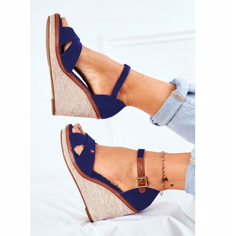 SEA Damen Sandalen mit Keilabsatz Blau LaMane navy blau 1