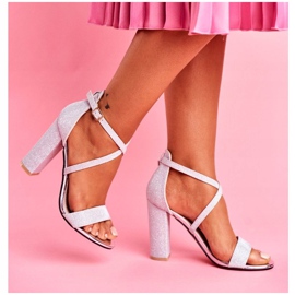 PS1 Damen Sandalen mit Absatz Brokat Silber Vivi grau 2