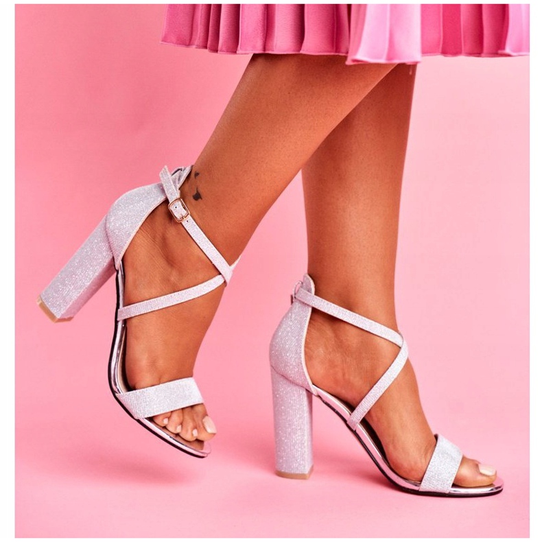 PS1 Damen Sandalen mit Absatz Brokat Silber Vivi grau 2