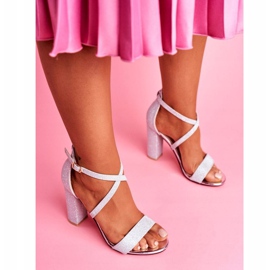 PS1 Damen Sandalen mit Absatz Brokat Silber Vivi grau 1