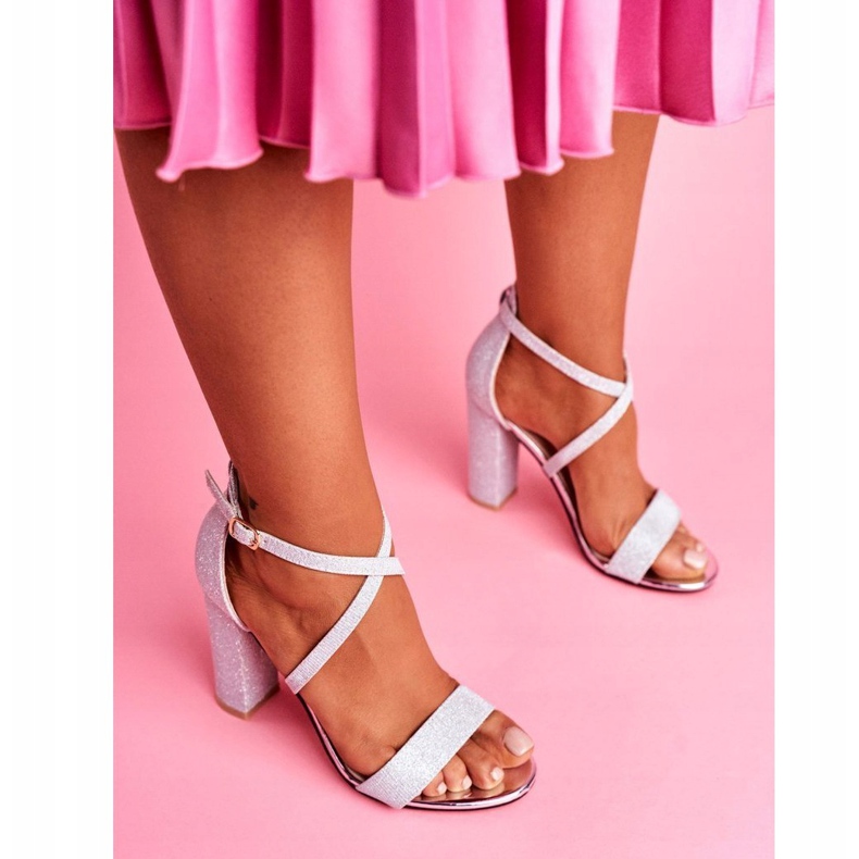 PS1 Damen Sandalen mit Absatz Brokat Silber Vivi grau 1