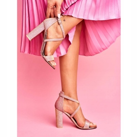 SEA Damen Sandalen mit Absatz Glitzer Champagner Vivi rosa gelb 1