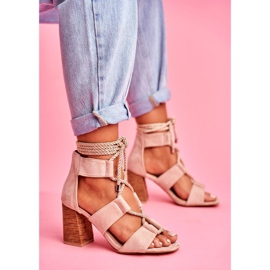 SEA Damen Sandalen mit Absatz Gebunden Wildleder Beige Amore 1