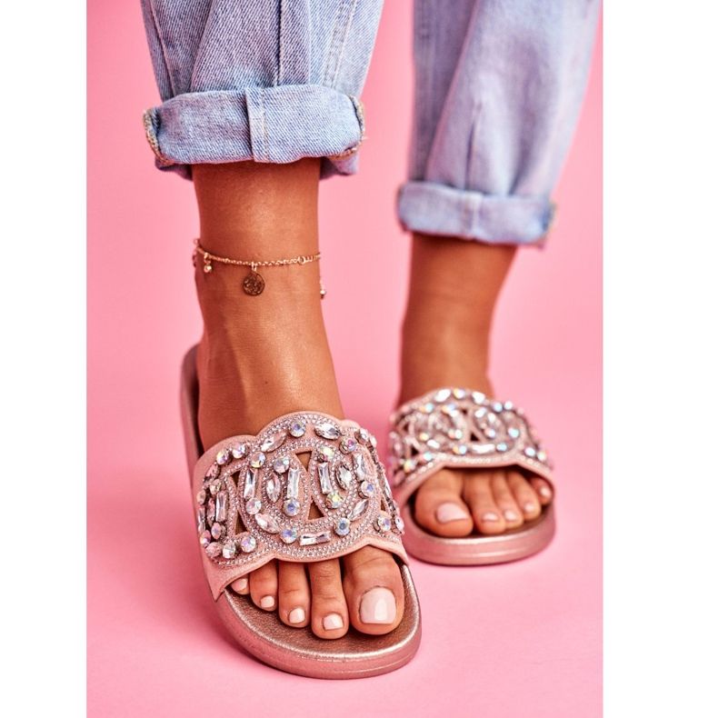 PS1 Damen Hausschuhe mit Kristallen Rosa Gold Audrey gelb 2