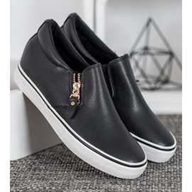 SHELOVET Schwarze Slipons mit Reißverschluss 1