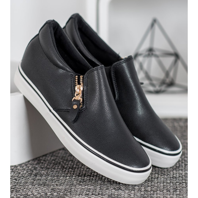 SHELOVET Schwarze Slipons mit Reißverschluss 1