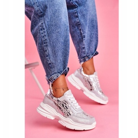 S.Barski Damen Sportschuhe Leder Silber Turnschuhe Palm Bay grau 2