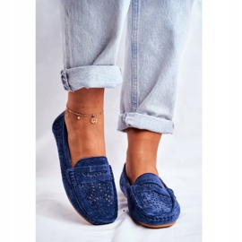 S.Barski Damen Slipper mit durchbrochenem Leder Navy Blue Salem marineblau 2