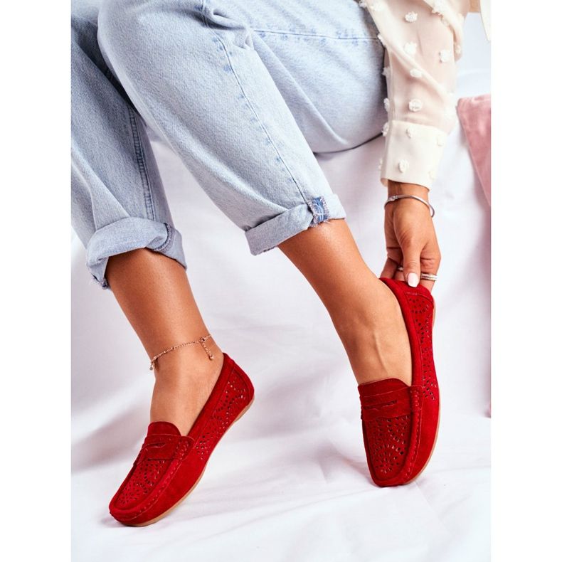 S.Barski Damen-Loafer mit durchbrochenem Leder Rot Salem 2