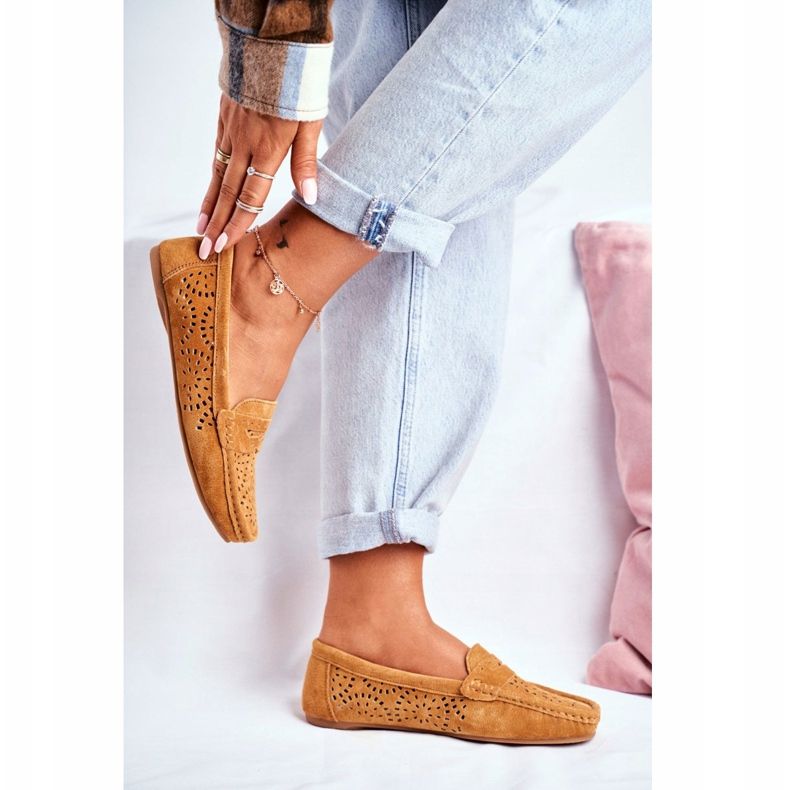 S.Barski Damen-Loafer mit durchbrochenem Leder Camel Salem braun 2