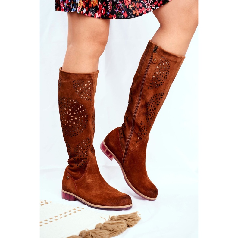 Hohe Damenstiefel Maciejka Leder Openwork Camel 04525-29 braun 1