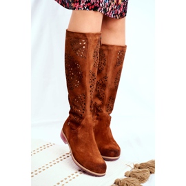 Hohe Damenstiefel Maciejka Leder Openwork Camel 04525-29 braun 2