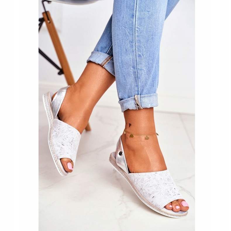 Damen Sandalen Flach Sergio Leone Silber SK030 grau 2