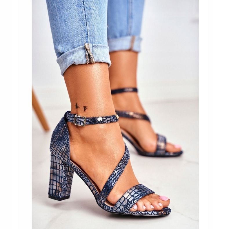 Damen Sandalen mit hohem Absatz Sergio Leone Navy Blue Husk SK870 navy blau 1