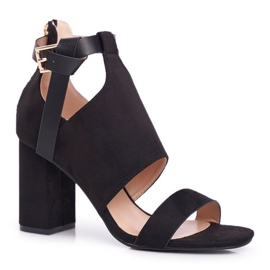 Vinceza Damensandalen auf einem hohen Absatz mit einem Schaft schwarze Handflächen 1