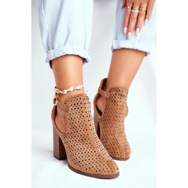 Damenstiefel mit Absatz Wildleder Openwork Camel Morrena braun 1