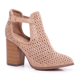 Damenstiefel mit Absatz Wildleder Openwork Beige Morrena 1