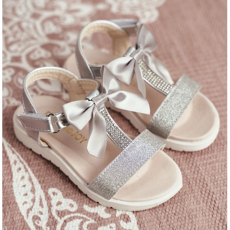 FRROCK Kindersandalen mit Klettverschluss für Mädchen Silber Bella grau 1