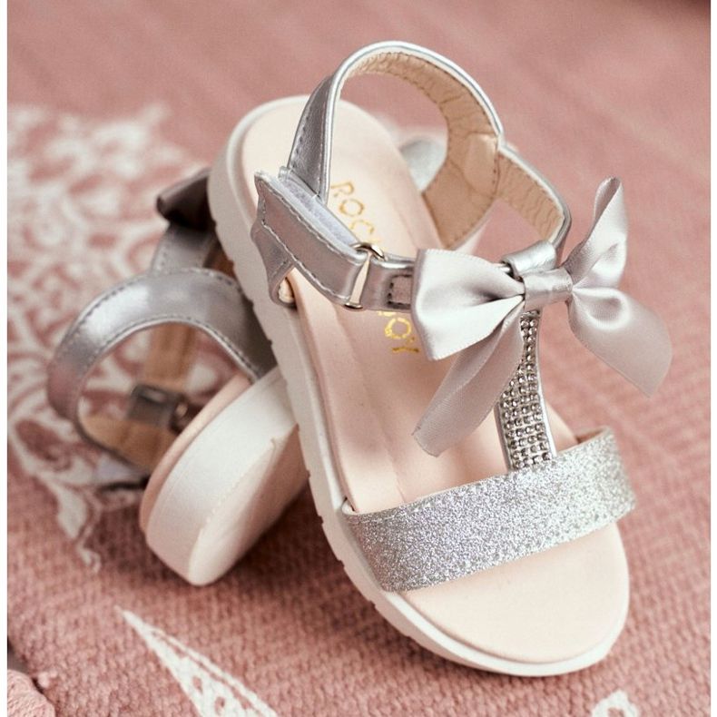 FRROCK Kindersandalen mit Klettverschluss für Mädchen Silber Bella grau 2