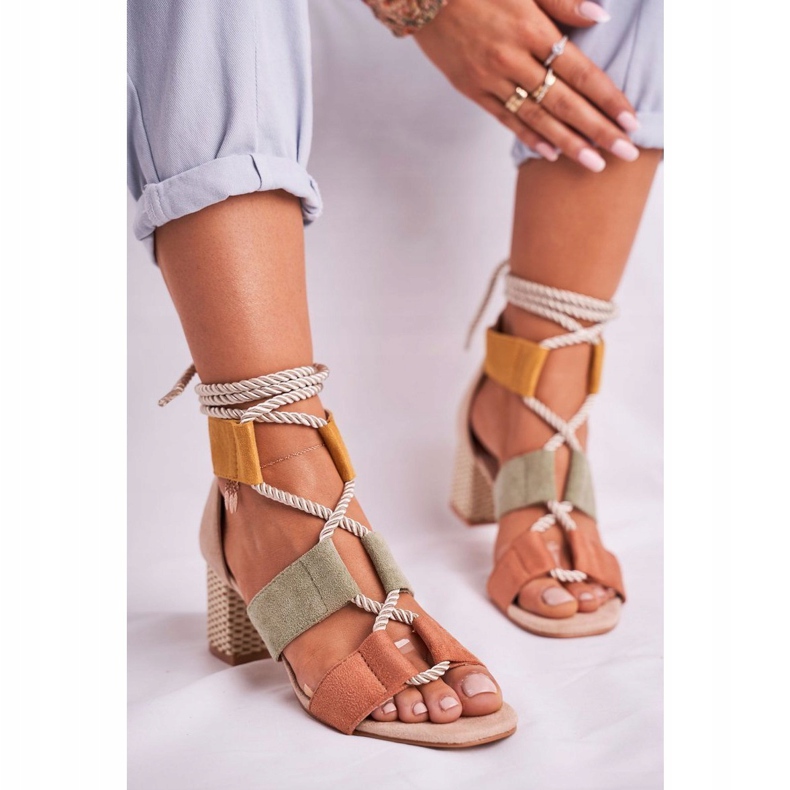 Bellucci Damen Sandalen mit Absatz Wildleder Bunte Beckie braun mehrfarbig 1