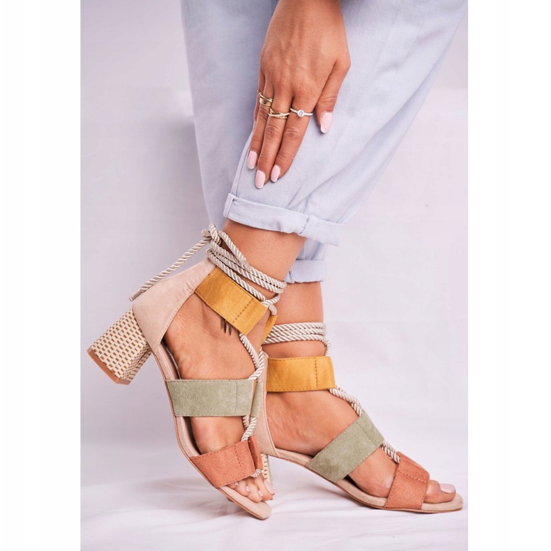 Bellucci Damen Sandalen mit Absatz Wildleder Bunte Beckie braun mehrfarbig 2