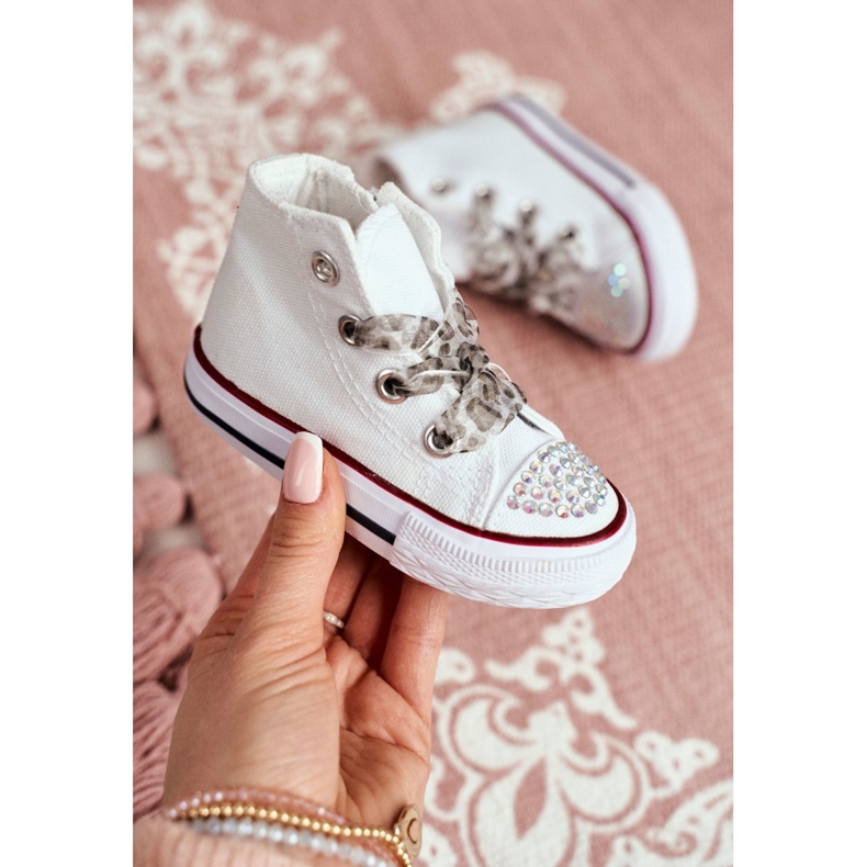 FRROCK Kinder Sneakers hoch weiße Strasssteine ​​Smile 2