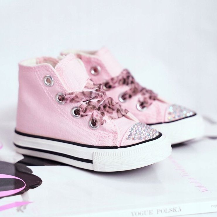 FRROCK Kinder Sneakers Hoch Rosa Strasssteine ​​Smile 1