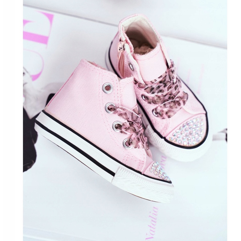 FRROCK Kinder Sneakers Hoch Rosa Strasssteine ​​Smile 2