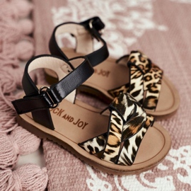 FRROCK Kindersandalen mit Klettverschluss für Mädchen Leopard Mimi schwarz 2