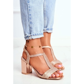 HAN Damen Sandalen mit Absatz Glitzer Champagner Perfecto rosa gelb 1