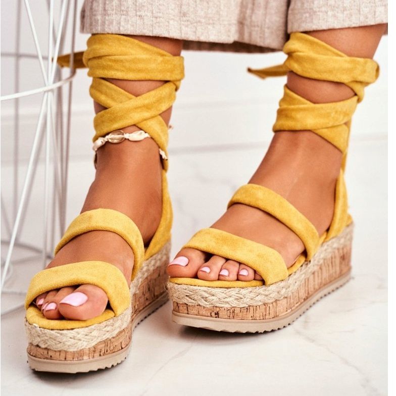 FS1 Damen Sandalen auf der Plattform Gebunden Gelb La Favourite 2