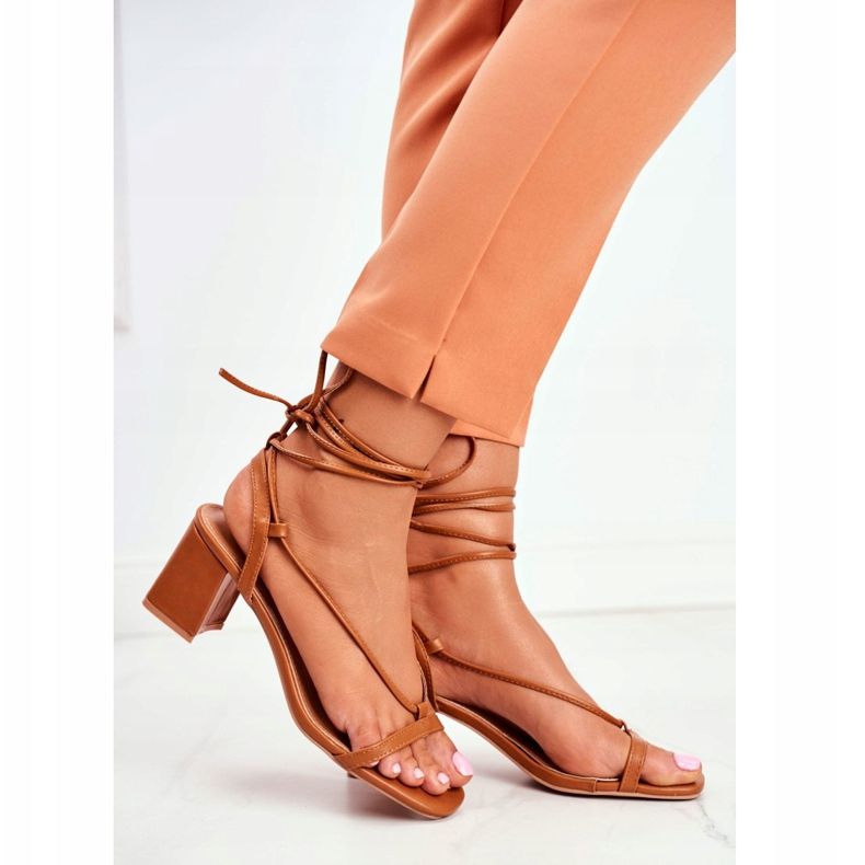 FS1 Damen Sandalen auf einem Absatz gebunden Camel Morning braun 2