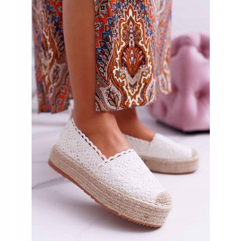 ADY Damen Espadrilles Spitze Weiß Desante Plateau 1